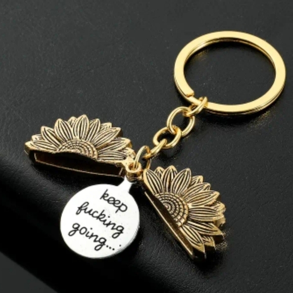 Sunflower Charm Keychain "Keep F*cking Going" - Picture 1 of 6